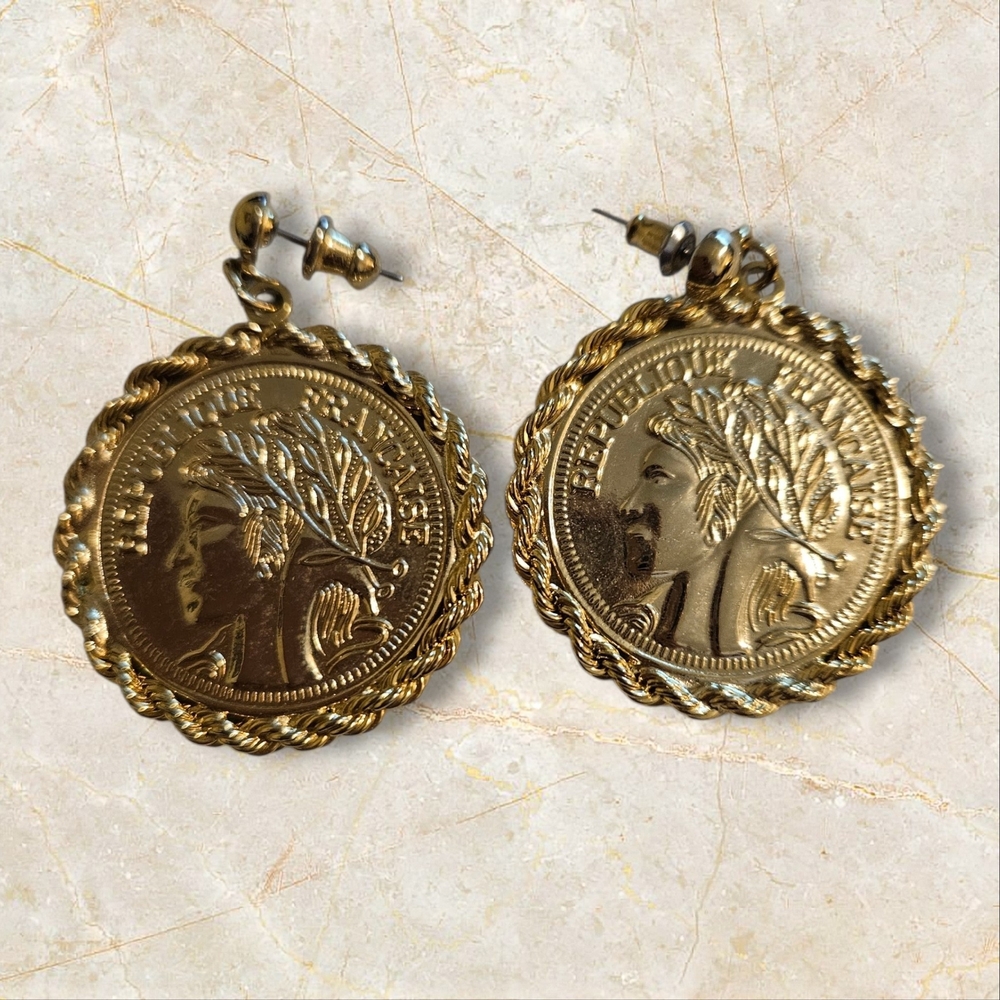Gold Coin Medallion Earrings
